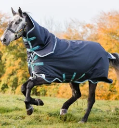 Horseware Ireland Amigo 1200D Plus 250gr - Navy/Aqua/Turquoise< Regndekken