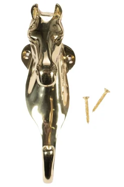 HKM Enkel knagg med hestehode Messing< Stallutstyr